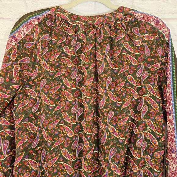 M Midnight Sky Paisley Print Mini Dress Women's Size M Sheer Long Sleeve Green - Picture 8 of 11